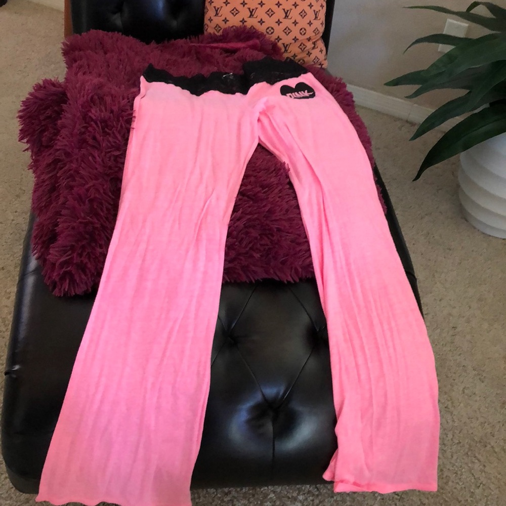 VICTORIA SECRET BLACK LACE PINK PAJAMA PANTS.